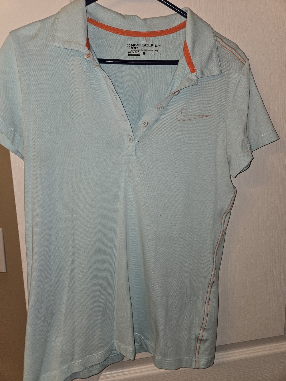 Nike Light Blue Polo with Orange Trim Accents Lg.